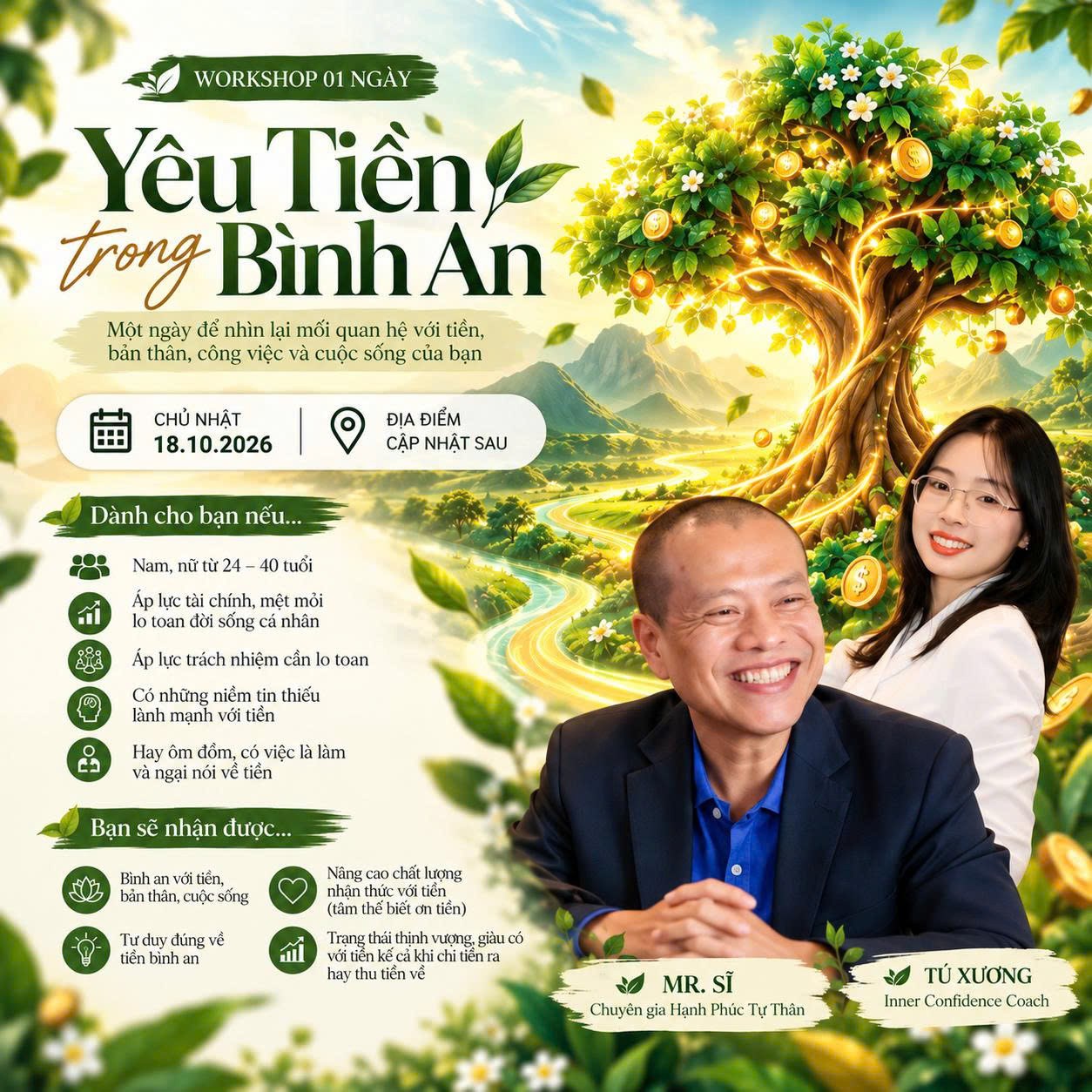Poster workshop Yêu Tiền trong Bình An cùng Tú Xương và Mr. Sĩ