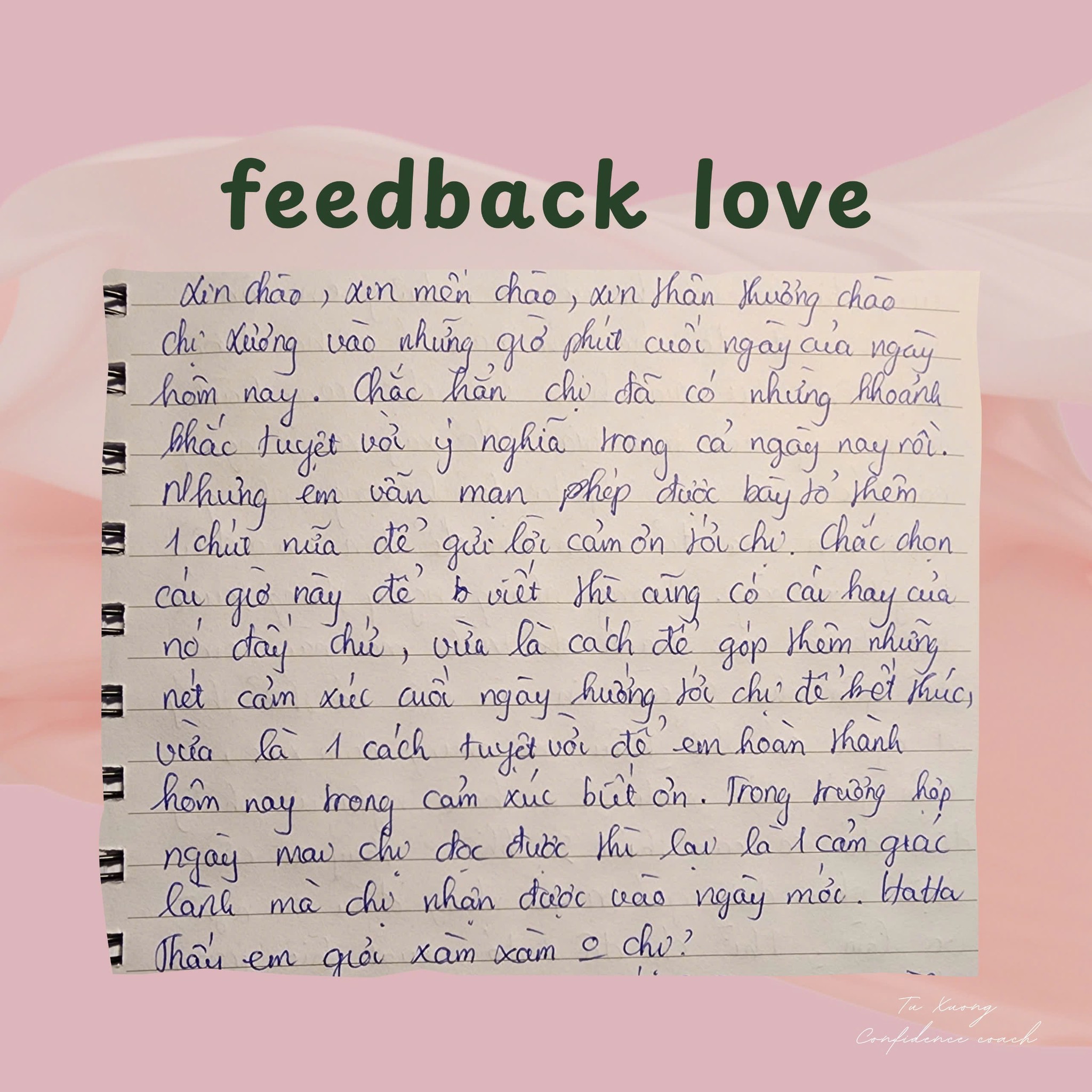 Ảnh chụp feedback học viên về buổi coaching cùng Tú Xương